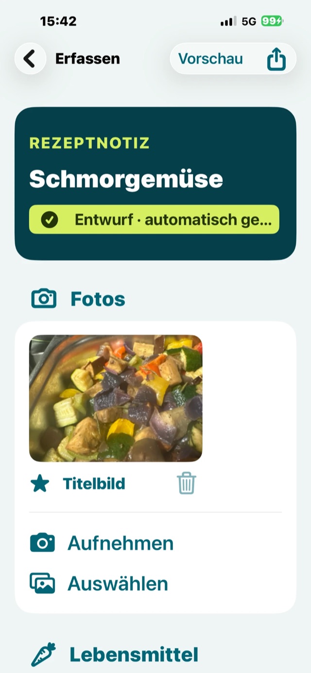 Rezeptnotiz: Rezept erfassen mit Foto